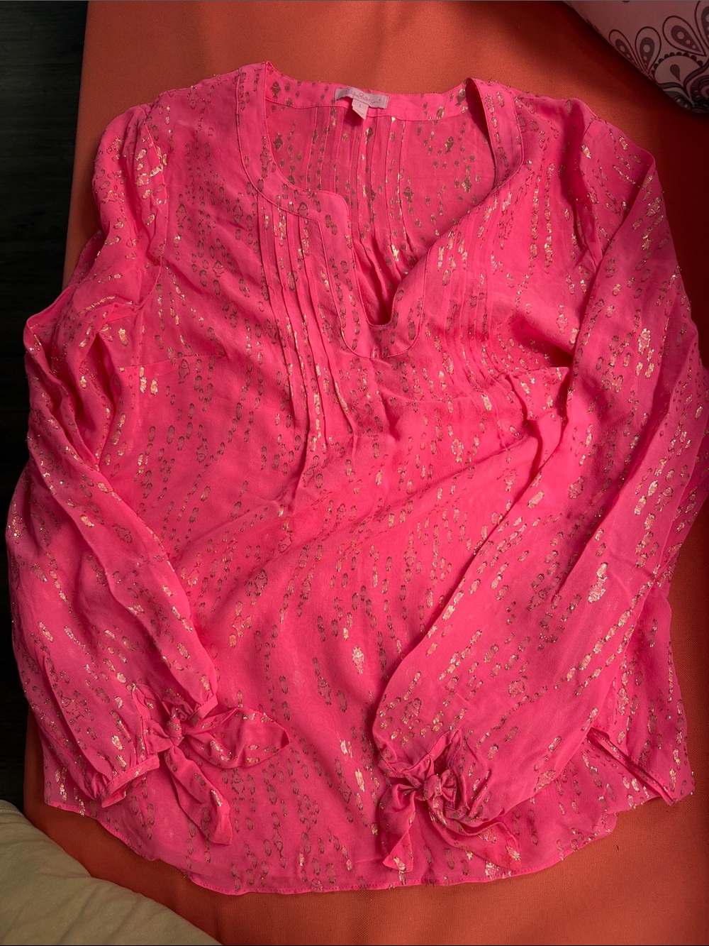Lilly Pulitzer Hot Pink Blouse with Gold Foil Details